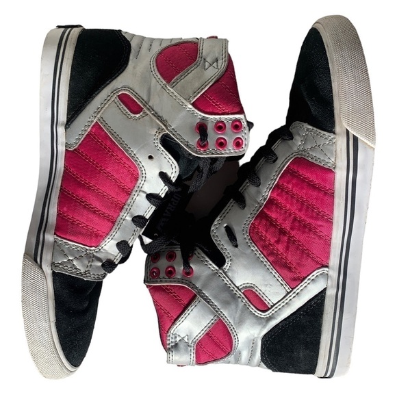 Supra Muska 001 High Top Skater Shoe Sneaker Leather Suede Pink Silver Black 9 - Picture 12 of 15